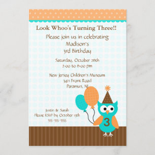 Trendy Brown Party Owl Birthday Invitation Kaart