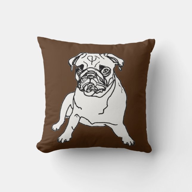 Trendy Brown Pug Dog Drawing Cushion Pillow Kussen (Voorkant)
