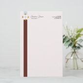 Trendy Brown Stripes Gold Logo Briefpapier (Staand voorkant)