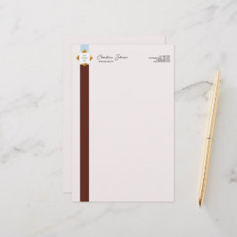Trendy Brown Stripes Gold Logo Briefpapier