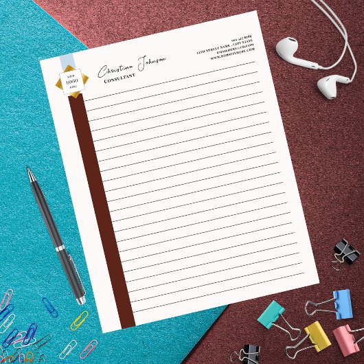 Trendy Brown Stripes Gold Logo Notitieblok