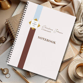 Trendy Brown Stripes Gold Logo Notitieboek