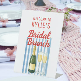 Trendy bruids brunch blauw en rood reclamebord met voetstuk