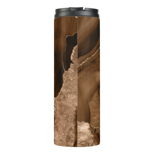 Trendy bruin en gouden agaat gemarmerd thermosbeker (Achterkant)