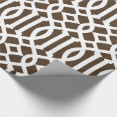 Trendy bruin en wit trellis patroon cadeaupapier (Hoek)