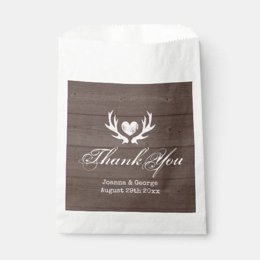 Trendy bruin hout land chique hert gewei bruiloft bedankzakje (Voorkant)