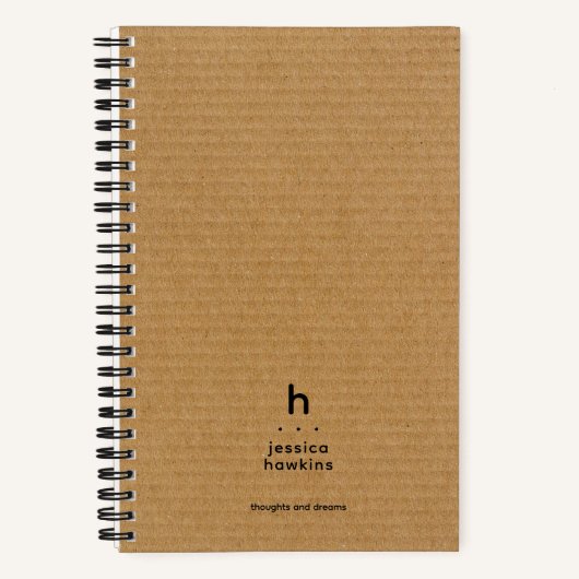 Trendy bruin karton Modern afgerond monogram Notitieboek (Voorkant)