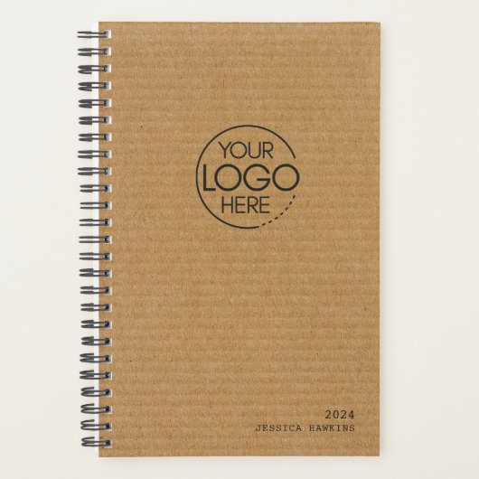 Trendy bruin karton Modern Logo Weekly Planner (Voorkant)