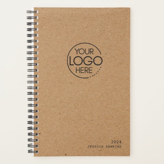 Trendy bruin kraftpapier Modern Logo Weekly Planner (Voorkant)