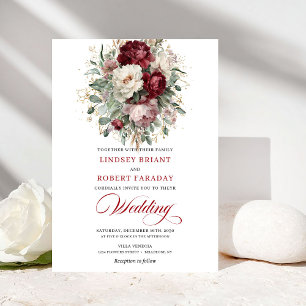 Trendy bruine en witte bloemen trouwkaart kaart
