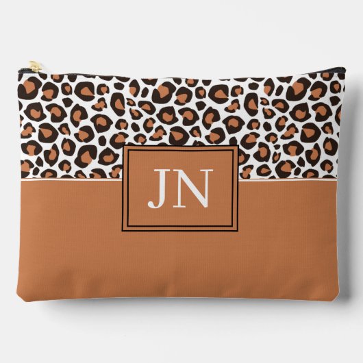 Trendy bruine luipaardprint met initialen etui (Voorkant)
