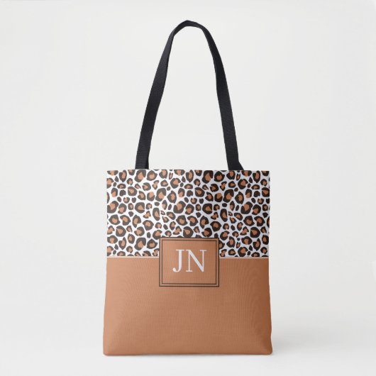 Trendy bruine luipaardprint met initialen tote bag (Voorkant)