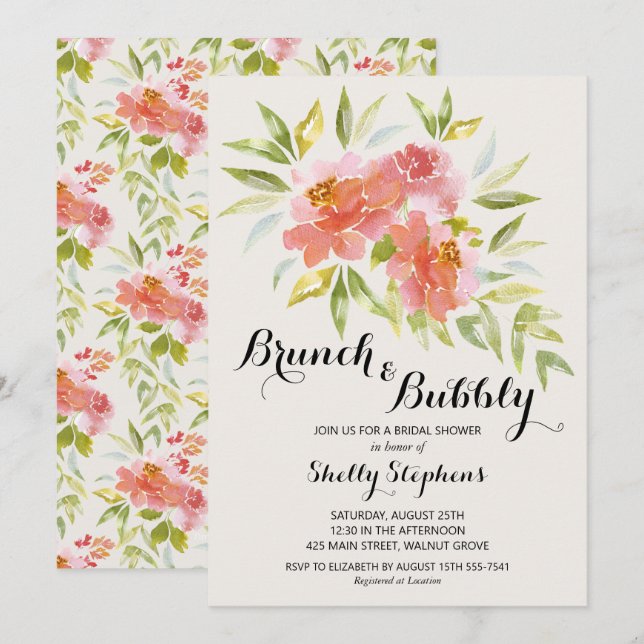 Trendy Brunch en Bubble Floral Shower Invitation (Voorkant / Achterkant)