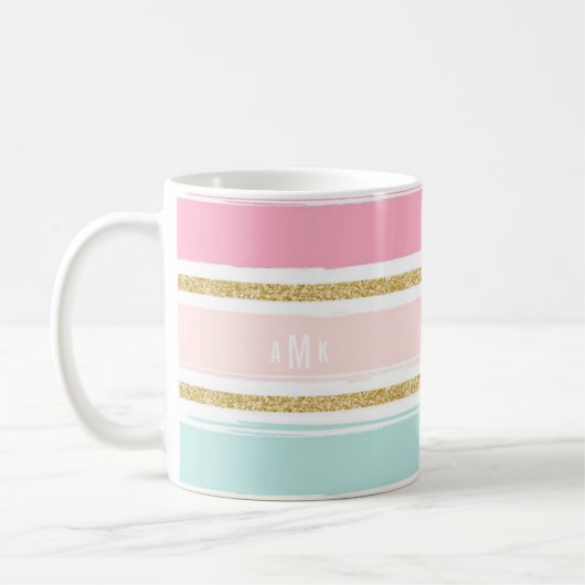 Trendy Brush Stripes met Gouden Glitter Monogram I Koffiemok (Links)