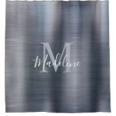 Trendy Brushed Metal Black Silver Grey Monogram Douchegordijn (Voorkant)