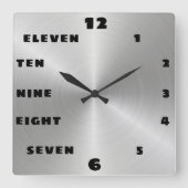 Trendy Brushed Steel Black Letter Number Face Vierkante Klok (Voorkant)