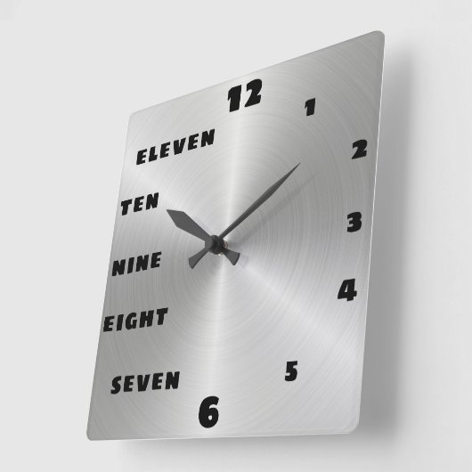 Trendy Brushed Steel Black Letter Number Face Vierkante Klok (Hoek)