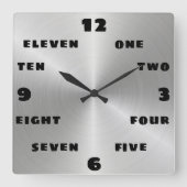 Trendy Brushed Steel Black Word Numeral Face Vierkante Klok (Voorkant)