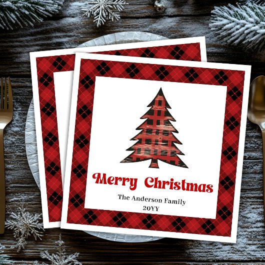 Trendy Buffalo Christmas Napkin Editable Design Servet