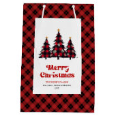 Trendy buffalo plaid Christmas gift bag editable Medium Cadeauzakje (Achterkant)