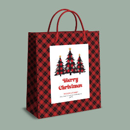 Trendy buffalo plaid Christmas gift bag editable Medium Cadeauzakje