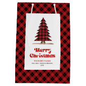 Trendy buffalo plaid Christmas tree gift bag Medium Cadeauzakje (Achterkant)