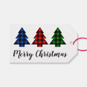 Trendy Buffalo Plaid Kerstbomen Cadeaulabel (Voorkant (Horizontaal))