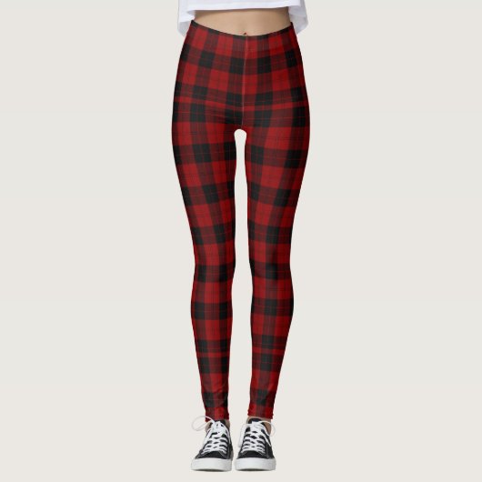 Trendy Buffalo Plaid Rood Zwart Cheks Lumberjack Leggings (Voorkant)