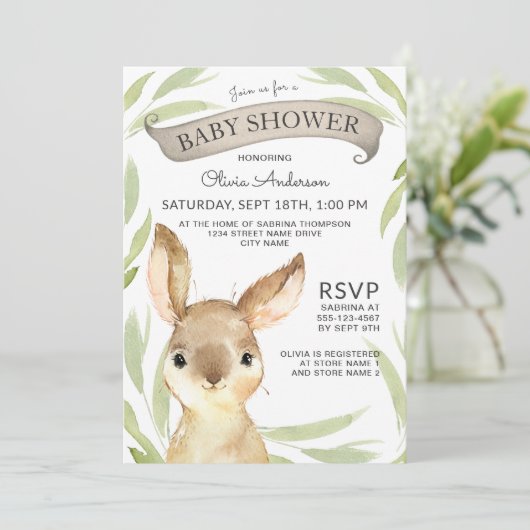 Trendy Bunny Rabbit Theme Baby shower Kaart (Staand voorkant)