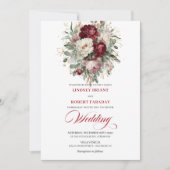 Trendy Burgundy and White Flowers Wedding Invite Kaart (Voorkant)