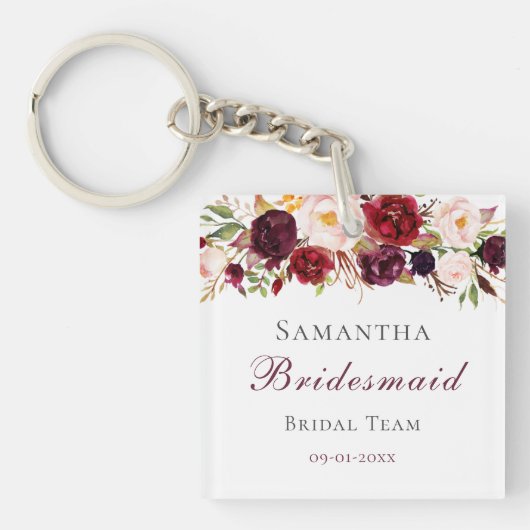 Trendy Burgundy & Blush Pink Roses Entourage Gift Sleutelhanger (voorkant)