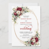 Trendy Burgundy Bohemian Wedding Floral Invite Kaart (Voorkant)