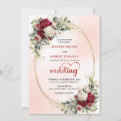 Trendy Burgundy Boho Chic Floral Wedding Invite Kaart (Voorkant)