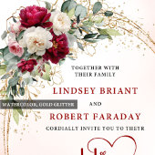 Trendy Burgundy Boho Chic Floral Wedding Invite Kaart