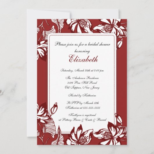 Trendy Burgundy Floral Bridal Shower Kaart (Voorkant)