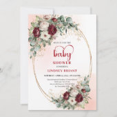 Trendy Burgundy Flowers Eucalyptus Baby Shower  Kaart (Voorkant)