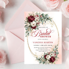 Trendy Burgundy Gold Greenery Bridal Shower Invite Kaart