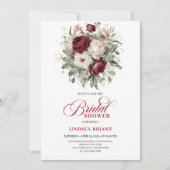 Trendy Burgundy Greenery Bridal Shower Invitation Kaart (Voorkant)