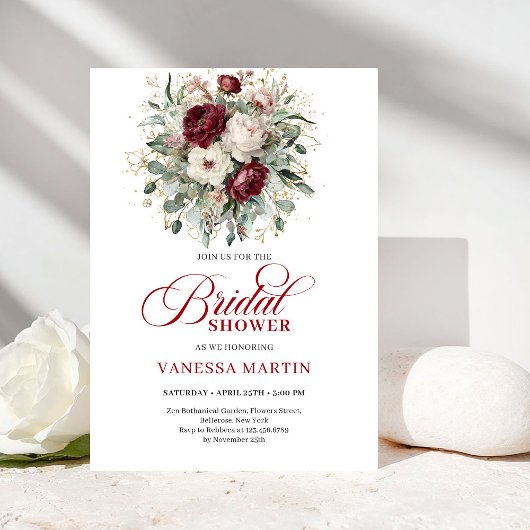 Trendy Burgundy Greenery Bridal Shower Invitation Kaart