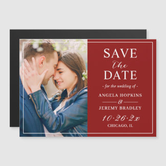 Trendy Burgundy Red Foto Save the Date Magnet