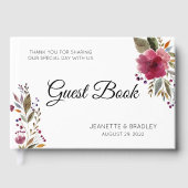 Trendy Burgundy Waterverf Flowers Wedding Gastenboek (Voorkant)