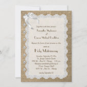 Trendy Burlap Lace en Pearls Wedding Invite Kaart (Voorkant)