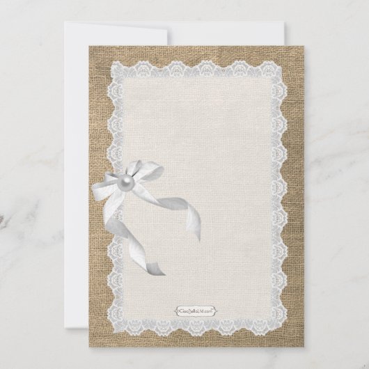 Trendy Burlap Lace en Pearls Wedding Invite Kaart (Achterkant)