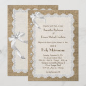 Trendy Burlap Lace en Pearls Wedding Invite Kaart (Voorkant / Achterkant)