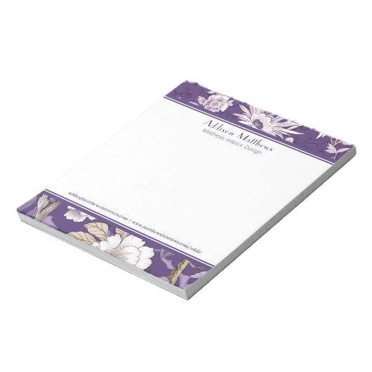 Trendy Business gepersonaliseerd Paarse Bloemen To Notitieblok (Linkerzijde)