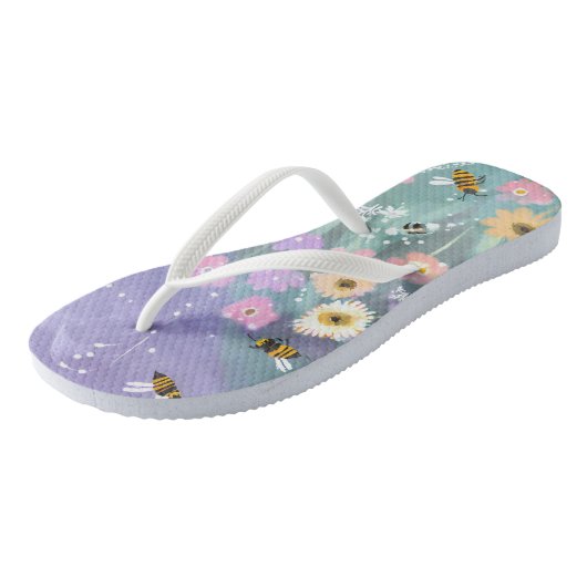 Trendy Buzzing Bees Garden Delight Teenslippers (Schuin)