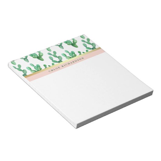 Trendy Cactus | Patroon met zwarte en zwarte goude Notitieblok (Schuin)