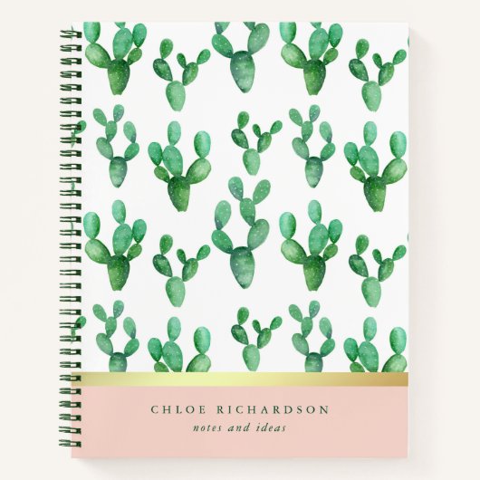 Trendy Cactus | Patroon met zwarte en zwarte goude Notitieboek (Voorkant)