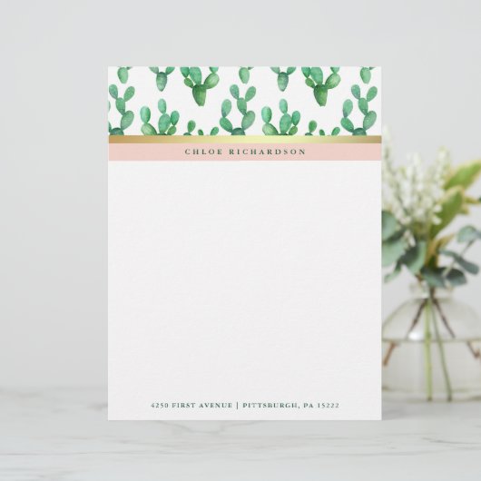 Trendy Cactus | Patroon met zwarte en zwarte tinte Briefhoofd (Staand voorkant)