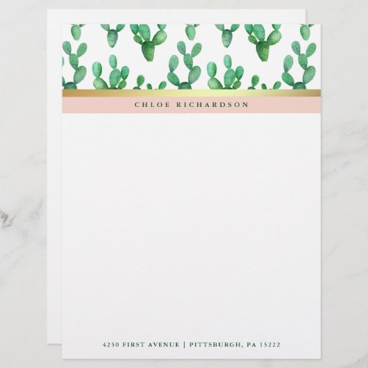 Trendy Cactus | Patroon met zwarte en zwarte tinte Briefhoofd (Voorkant / Achterkant)